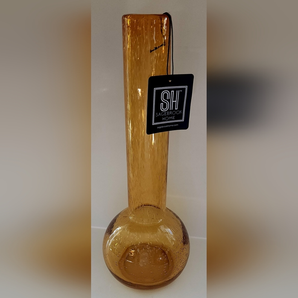 Sagebrook Home Amber Bubble Glass Vase New Tag 15.5 In